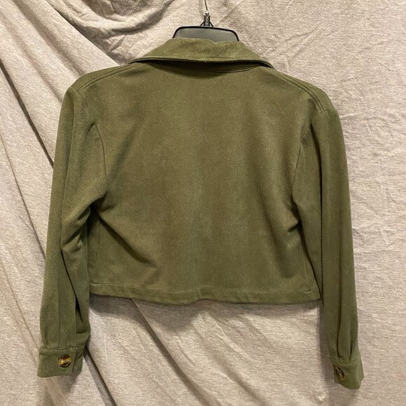 I.N.Girl MED 10-12 Green Long Sleeve Corduroy Jacket Pockets 2 Buttons Stretch - Picture 3 of 4